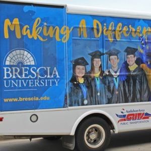 Bus wrap design for Brescia University. (Photos courtesy of Brescia University Public Relations)
