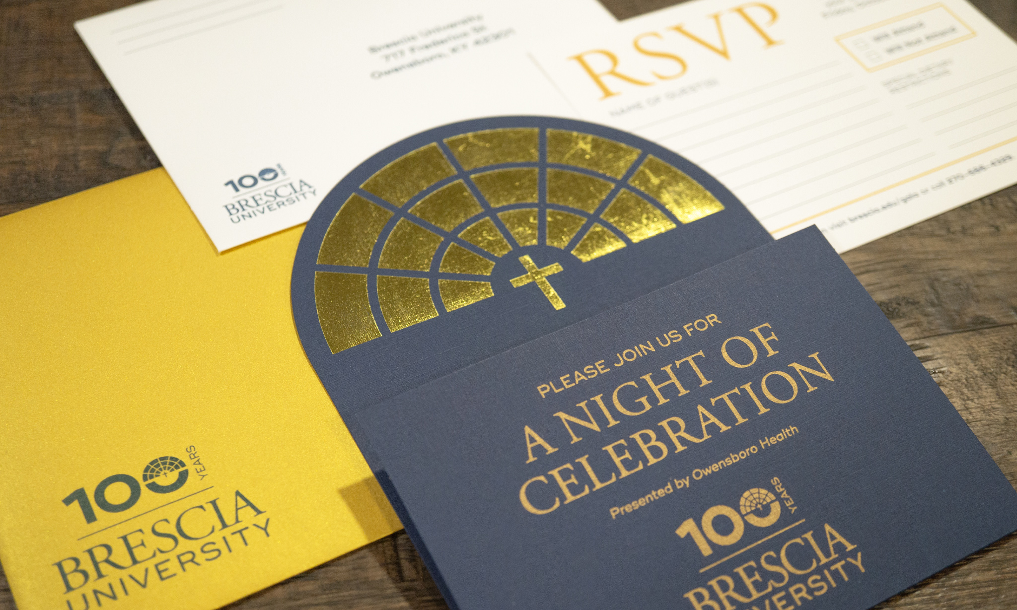 Invitation, RSVP card, and envelopes for Brescia University's Centennial Gala