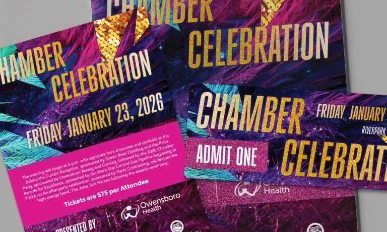 Print materials for the 2026 Chamber Celebration include invitations, tickets, and programs