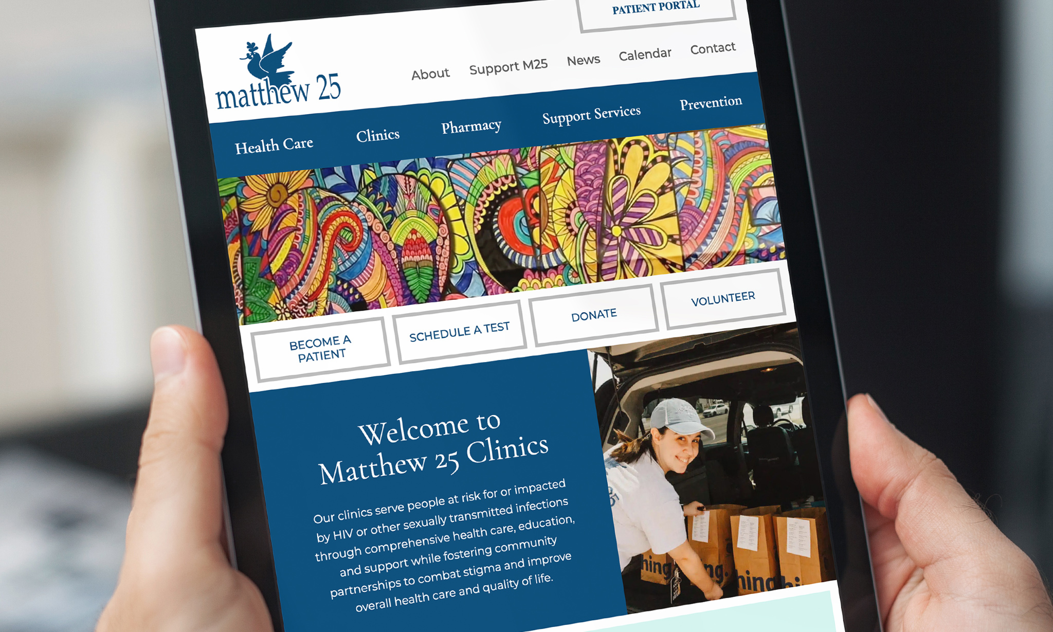 Matthew 25 website on a tablet