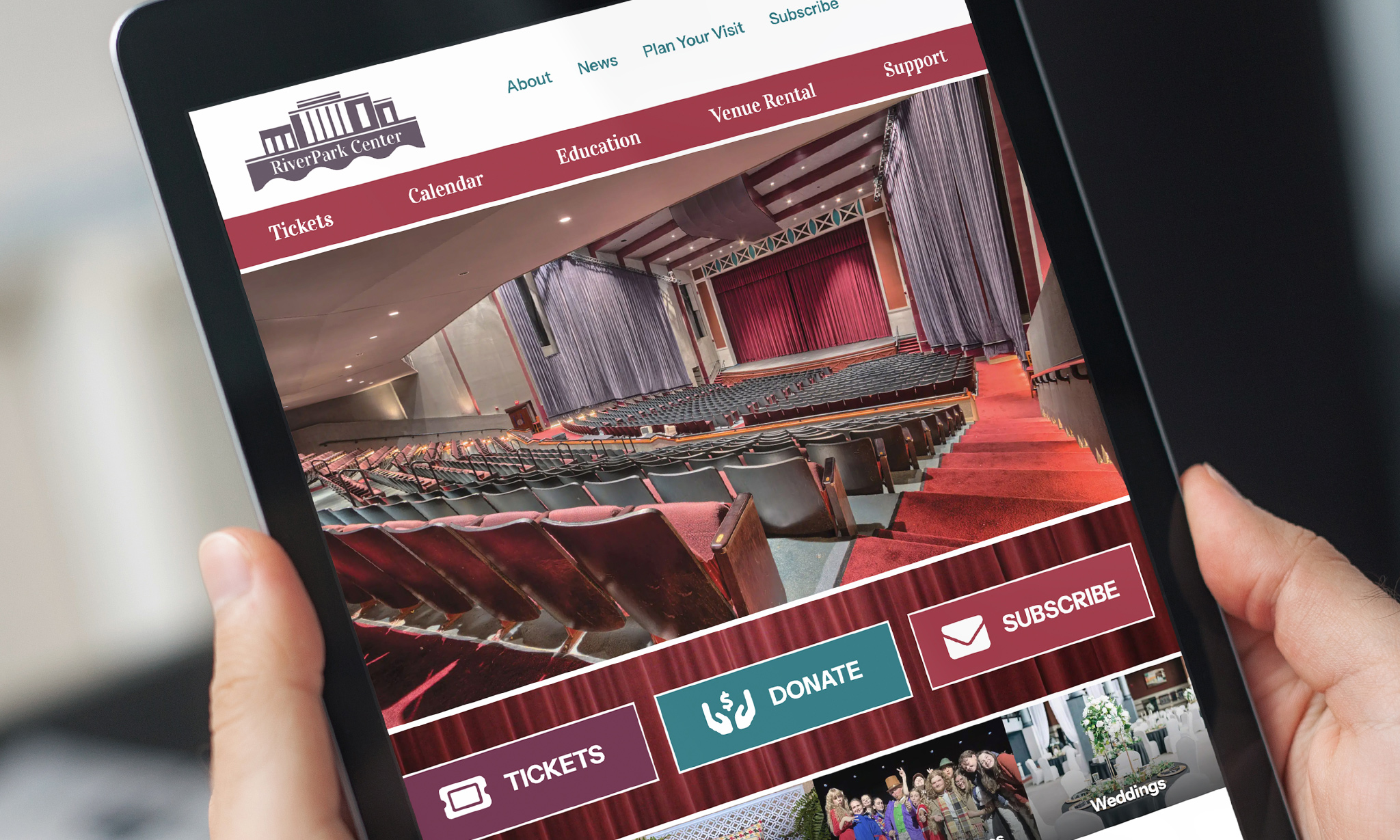 RiverPark Center website on a tablet