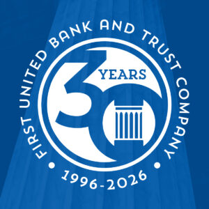 Anniversary logo for First United Bank