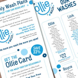 Rack card, business card and logo design for Ollie Wash