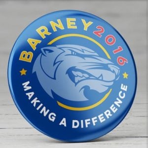A political campaign spin on the Barney the Bearcat logo for the 2016 Brescia University Alumni Homecoming, including logo, bumper sticker and mailer design.