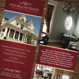 Identity package for The Miller House that includes logo, business card, rack card and App designs.