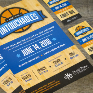 Event poster and ticket design for the Daniel Pitino Shelter