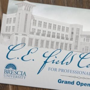 Die cut invitation design for Brescia University