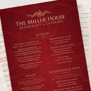 Menu design for The Miller House Restaurant