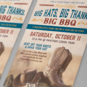 Picnic materials design for RiverValley Behavioral Health including invitation, event banners, shirt