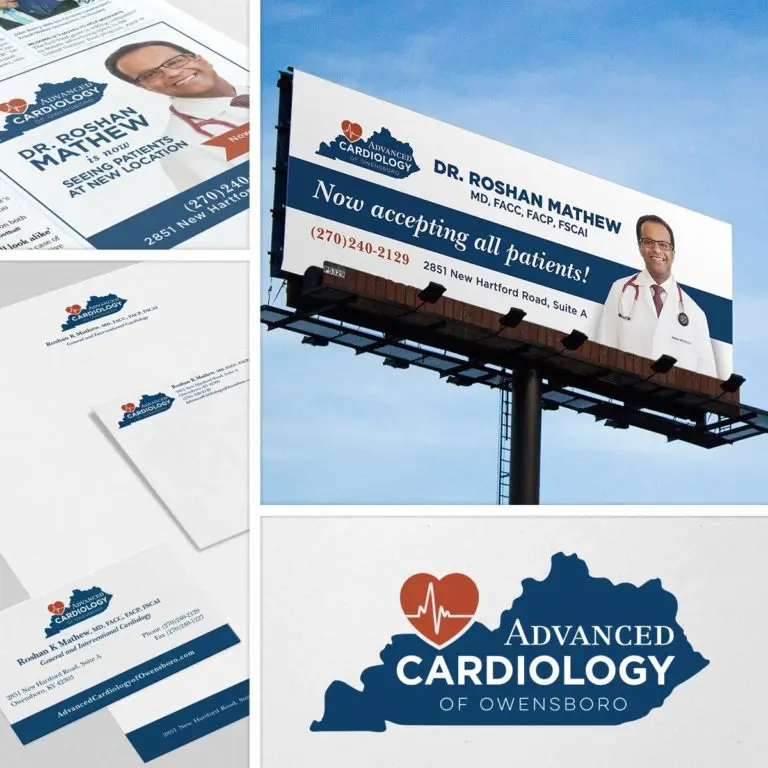 Logo, stationery, billboard and ad designs for Advanced Cardiology of Owensboro
